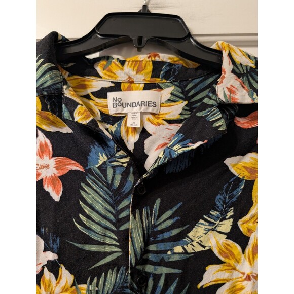 No Boundaries Men’s XL Hawaiian Floral Shirt Black Tropical Button Up Rayon - Picture 6 of 12